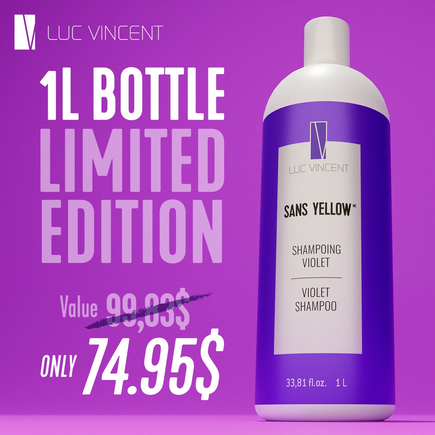 1L Bottle: SANS YELLOW Shampoo - Eliminate undesirable yellow tones in your hair