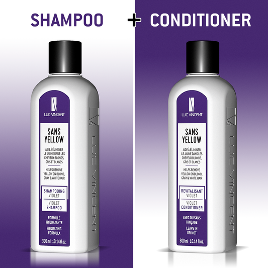 "Sans Yellow" Purple Shampoo and its Conditioner